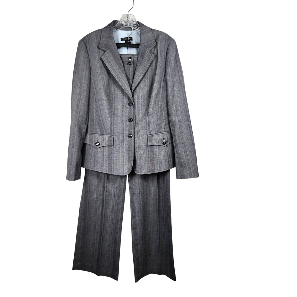 Atelier 2pc Pant Suit Set Womens 10 Gray Stripe Blazer Trousers Business Office